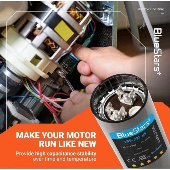 BlueStars Ultra Durable 189-227 uf/MFD 125 VAC Volts Round Start Capacitor 50/60 - Picture 7 of 12